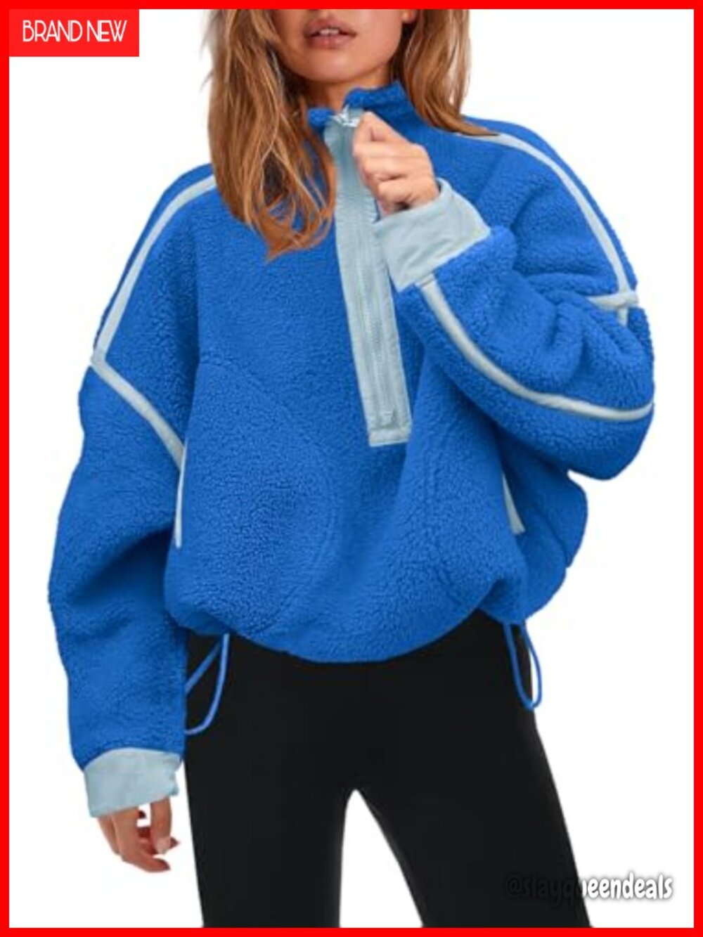 Womens Half Zip Fleece Pullover Sherpa Jacket Zip Pockets